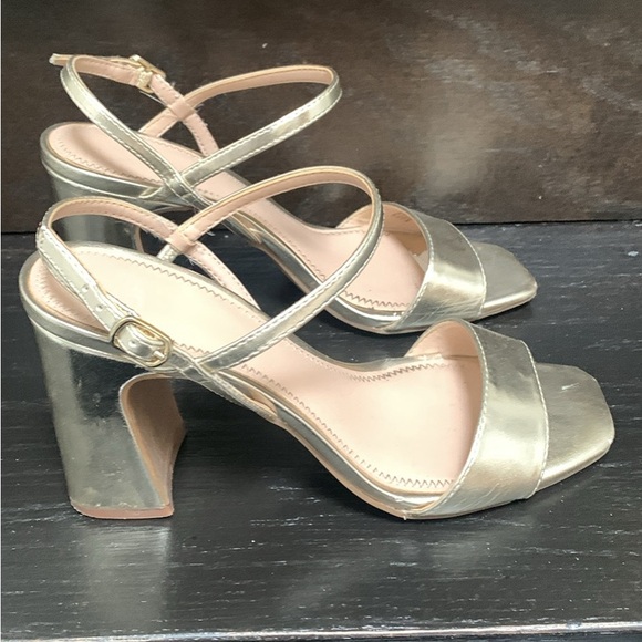 BP. Gold Block Heel Sandals - Picture 1 of 5